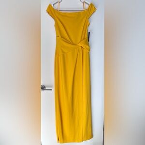 Ralph Lauren Yellow Crepe Off-the-Shoulder Gown Size 4 NWT